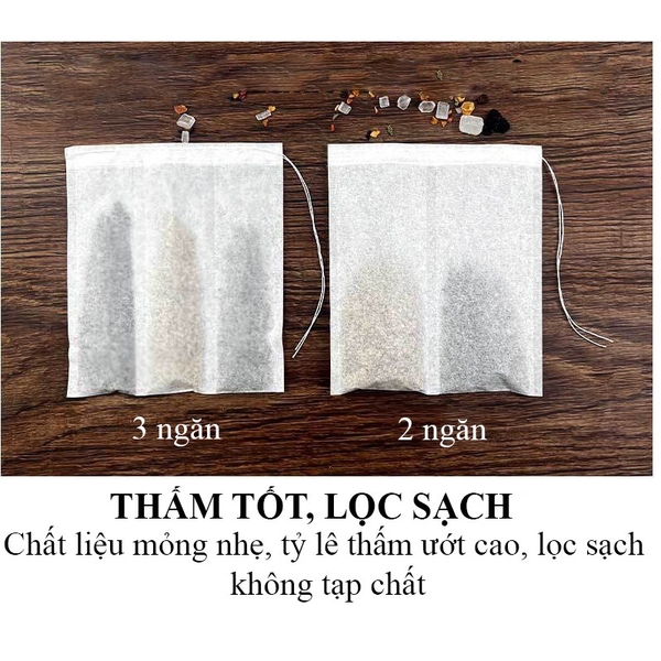Combo 100 Túi lọc chia ngăn đựng thảo dược, gia vị, thiết kế có dây buộc - HVL