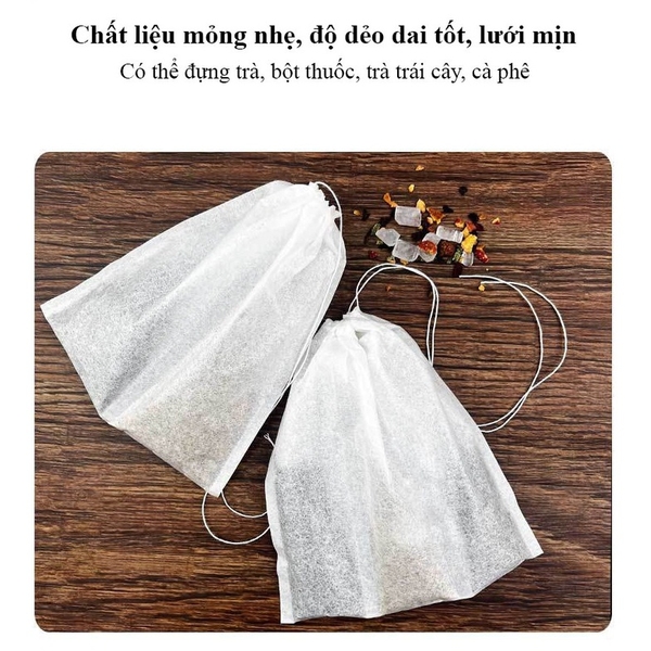 Combo 100 Túi lọc chia ngăn đựng thảo dược, gia vị, thiết kế có dây buộc - HVL