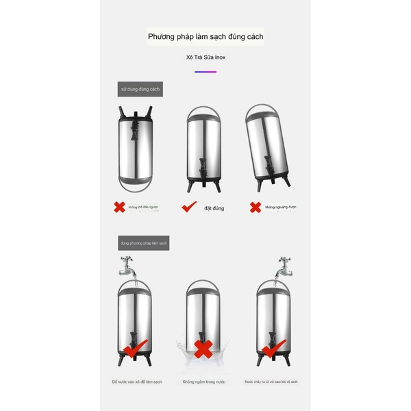 Thùng giữ nhiệt inox ủ trà sữa 3 lớp giữ nóng lạnh 8L-10L-12L - HVL TEA