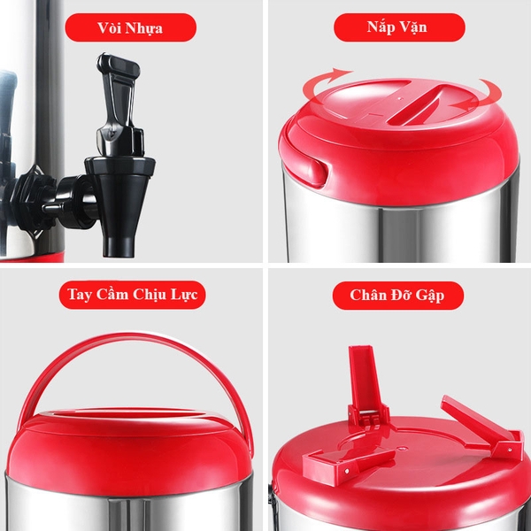 Thùng giữ nhiệt inox ủ trà sữa 3 lớp giữ nóng lạnh 8L-10L-12L - HVL TEA