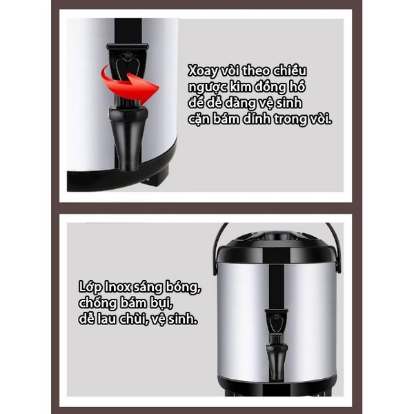 Thùng giữ nhiệt inox ủ trà sữa 3 lớp giữ nóng lạnh 8L-10L-12L - HVL TEA