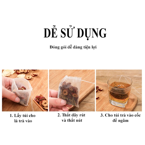 Combo 50 Túi Lọc Trà, Thảo Dược Có Dây Rút Chất Liệu Lưới An Toàn Nhiệt Độ Cao - HVL