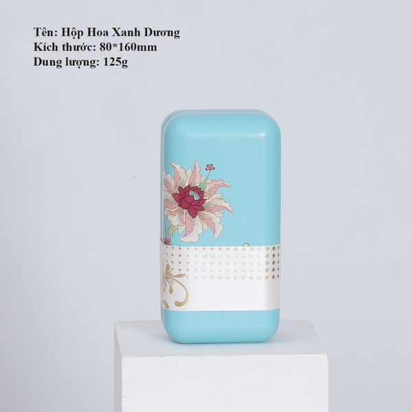 Hộp thiếc đựng trà cạnh tròn hoạ tiết hoa - HVL TEA