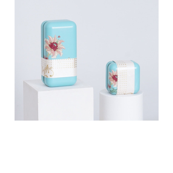 Hộp thiếc đựng trà cạnh tròn hoạ tiết hoa - HVL TEA