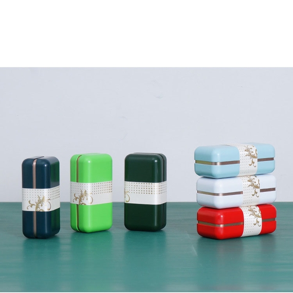 Hộp thiếc đựng trà cạnh tròn hoạ tiết hoa - HVL TEA