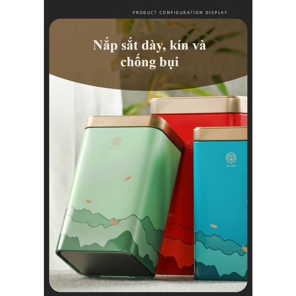 Hộp Thiếc Đựng Trà Hình Chữ Nhật Họa Tiết Hoa - HVL TEA Cao Cấp