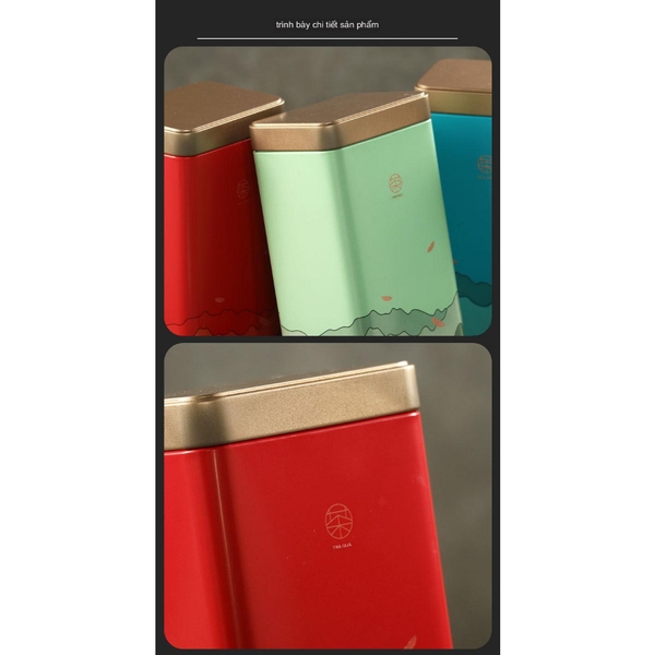 Hộp Thiếc Đựng Trà Hình Chữ Nhật Họa Tiết Hoa - HVL TEA Cao Cấp