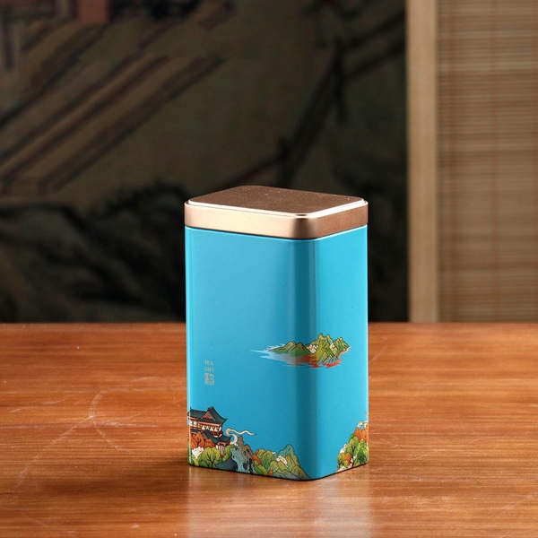 Hộp Thiếc Đựng Trà Hình Chữ Nhật Họa Tiết Hoa - HVL TEA Cao Cấp