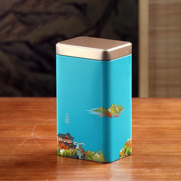 Hộp Thiếc Đựng Trà Hình Chữ Nhật Họa Tiết Hoa - HVL TEA Cao Cấp