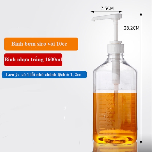 Bình bơm đường/siro thủy tinh có pump 1100ml cao cấp, loại tốt - HVL TEA