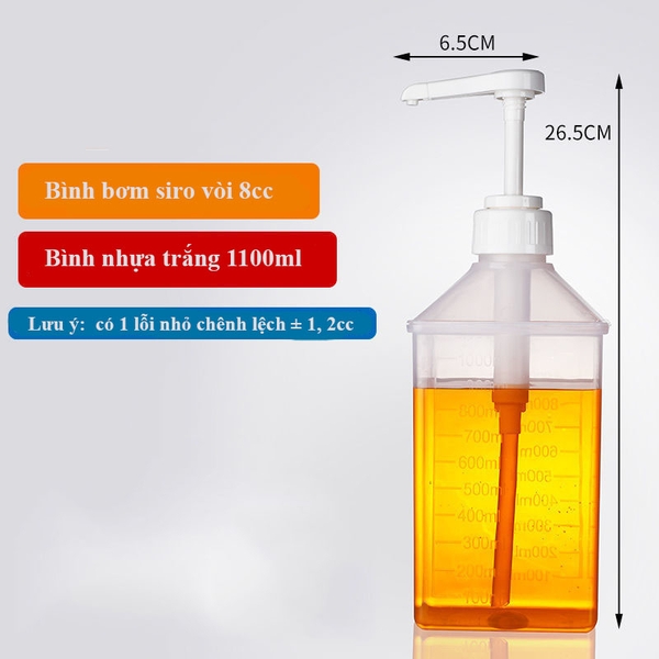 Bình bơm đường/siro thủy tinh có pump 1100ml cao cấp, loại tốt - HVL TEA