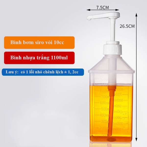 Bình bơm đường/siro thủy tinh có pump 1100ml cao cấp, loại tốt - HVL TEA