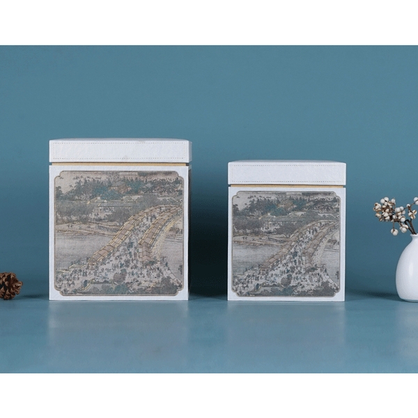 Hộp đựng trà giấy vuông kèm túi hoạ tiết thời cổ đại - HVL TEA