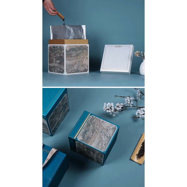 Hộp đựng trà giấy vuông kèm túi hoạ tiết thời cổ đại - HVL TEA