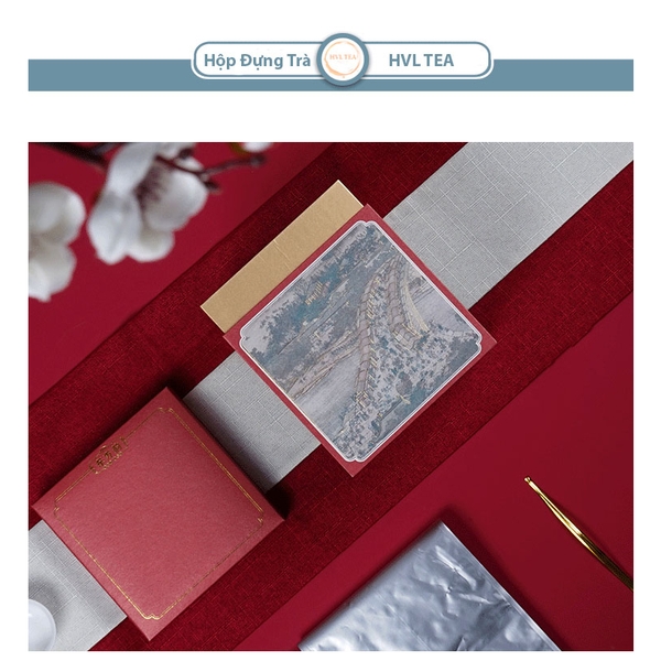Hộp đựng trà giấy vuông kèm túi hoạ tiết thời cổ đại - HVL TEA