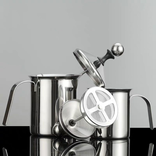 Ca đánh sữa tạo bọt inox 2 lớp có nắp cao cấp 400ml - 800ml - HVL TEA