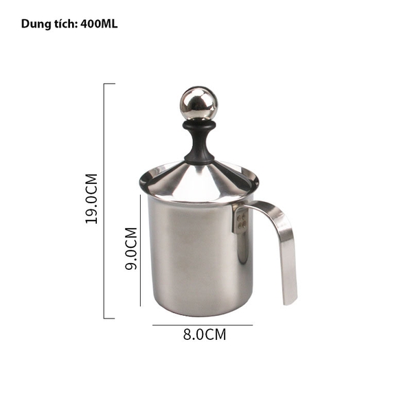Ca đánh sữa tạo bọt inox 2 lớp có nắp cao cấp 400ml - 800ml - HVL TEA