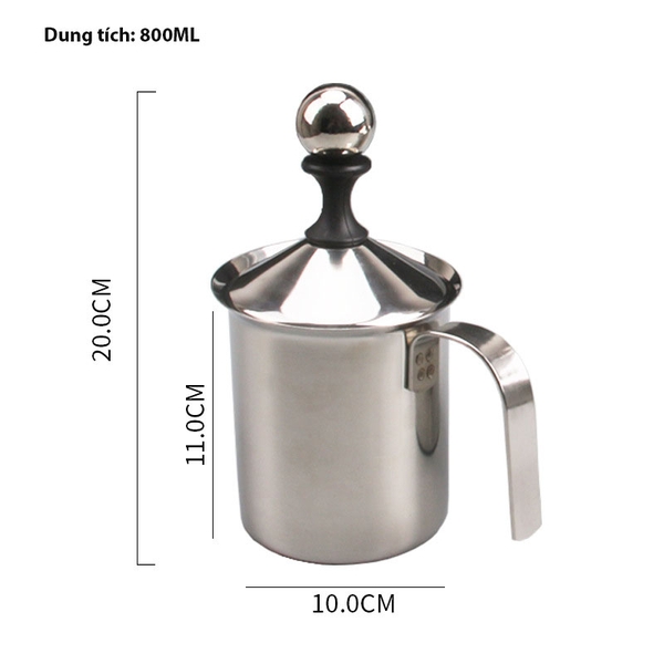 Ca đánh sữa tạo bọt inox 2 lớp có nắp cao cấp 400ml - 800ml - HVL TEA