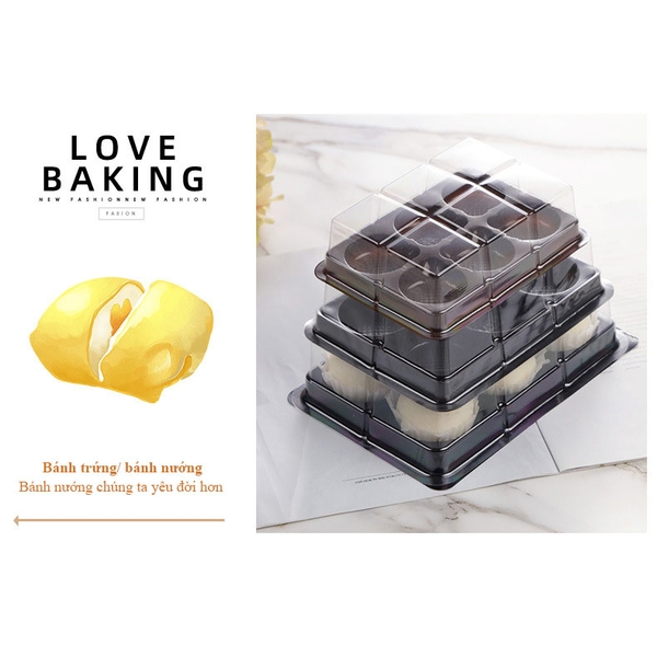 10 Hộp 6 bánh trứng, bánh trung thu, khay đựng bánh có nắp, đựng bánh hình tròn - VUA BAO BÌ