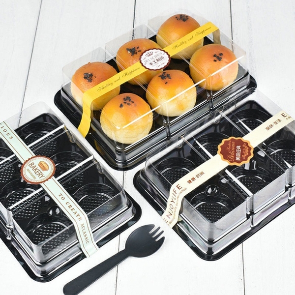 10 Hộp 6 bánh trứng, bánh trung thu, khay đựng bánh có nắp, đựng bánh hình tròn - VUA BAO BÌ