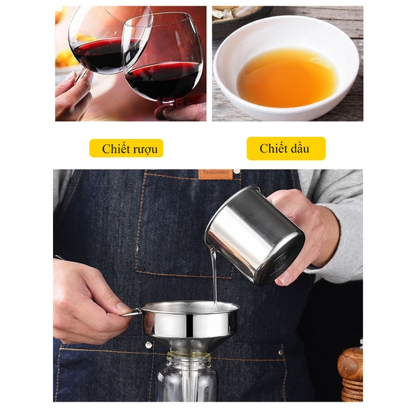 Phễu rót chiết chất rượu/ Dầu/ Mật Ong/ chất lỏng, chất liệu Inox 304 cao cấp - HVL TEA