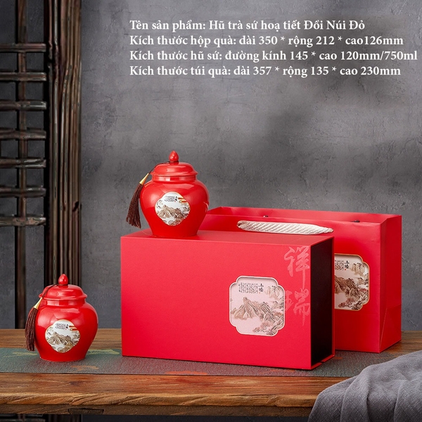 Hộp quà tặng sứ đôi hoạ tiết kèm túi xách - HVL TEA