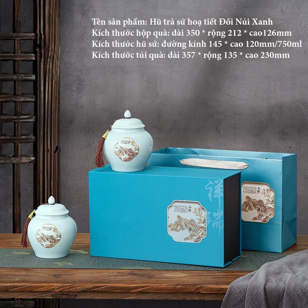 Hộp quà tặng sứ đôi hoạ tiết kèm túi xách - HVL TEA