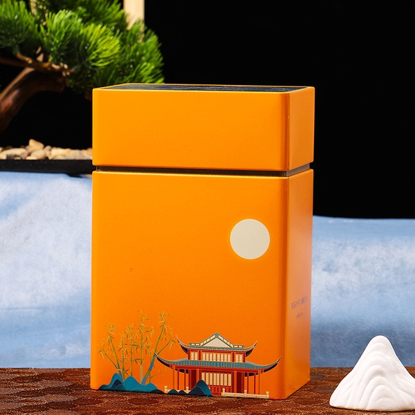 Hộp đựng trà thiếc hình chữ nhật cao viền ngang mẫu mới - HVL TEA