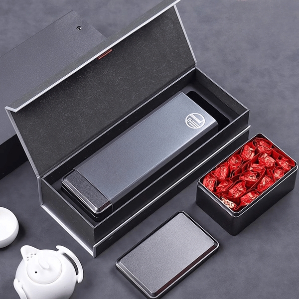Bộ hộp trà thiếc đựng trà hình chữ nhật dài kèm túi cao cấp - HVL TEA