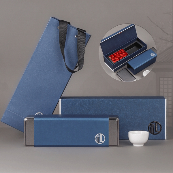 Bộ hộp trà thiếc đựng trà hình chữ nhật dài kèm túi cao cấp - HVL TEA