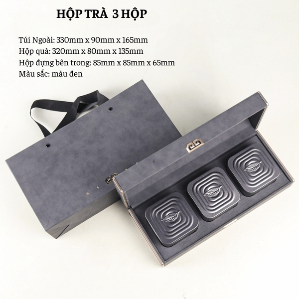 Bộ hộp trà nắp khóa hoa văn kèm túi quà tặng cao cấp - HVL TEA