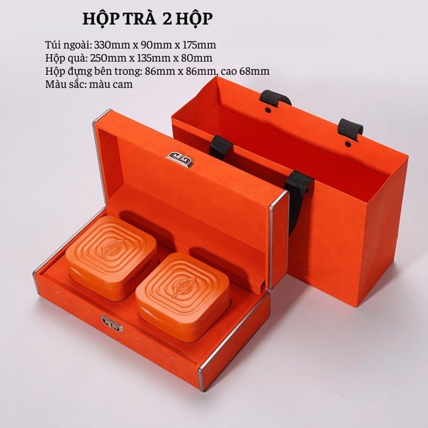 Bộ hộp trà nắp khóa hoa văn kèm túi quà tặng cao cấp - HVL TEA