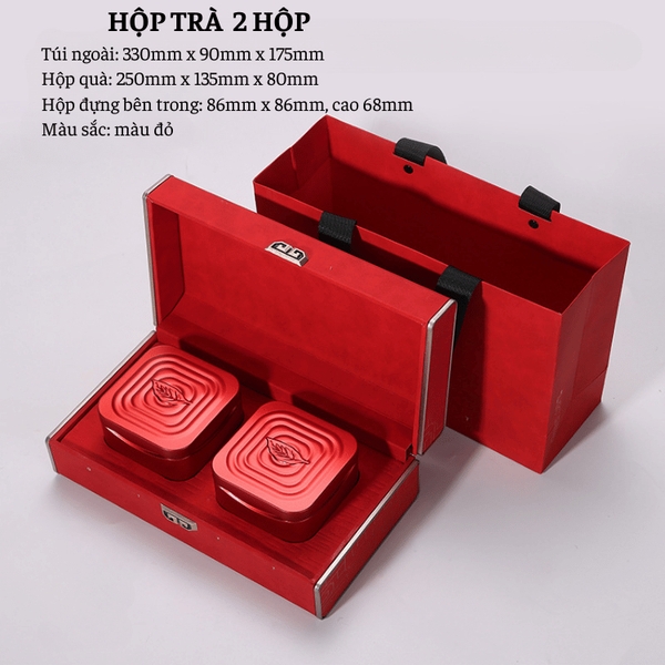Bộ hộp trà nắp khóa hoa văn kèm túi quà tặng cao cấp - HVL TEA