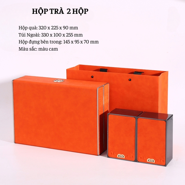 Bộ hộp trà nắp khóa hoa văn kèm túi quà tặng cao cấp - HVL TEA