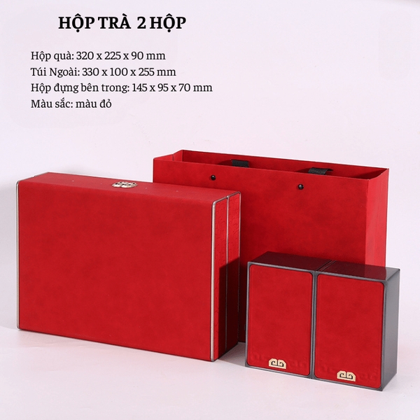 Bộ hộp trà nắp khóa hoa văn kèm túi quà tặng cao cấp - HVL TEA