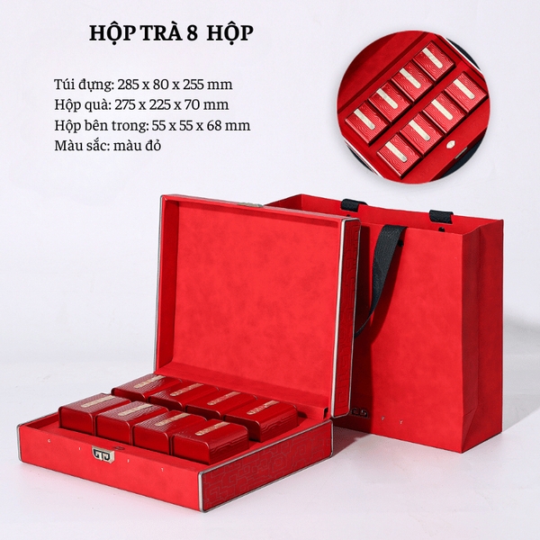 Bộ hộp trà nắp khóa hoa văn kèm túi quà tặng cao cấp - HVL TEA