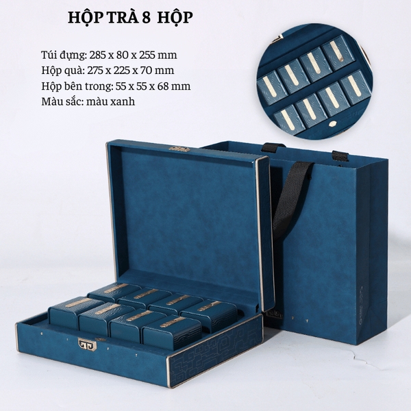 Bộ hộp trà nắp khóa hoa văn kèm túi quà tặng cao cấp - HVL TEA