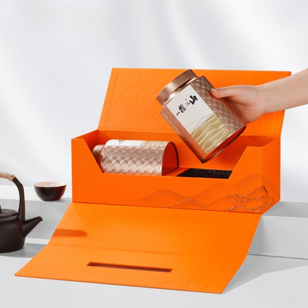 Bộ hộp trà có tay cầm gỗ 2 hộp tròn cao cấp - HVL TEA