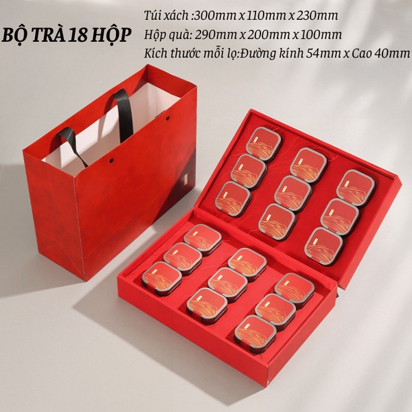 Bộ hộp trà hình chữ nhật lon trà nhỏ quà tặng cao cấp - HVL TEA