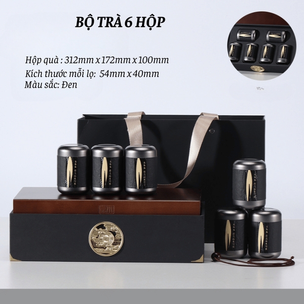 Bộ hộp trà hình chữ nhật lon trà nhỏ quà tặng cao cấp - HVL TEA