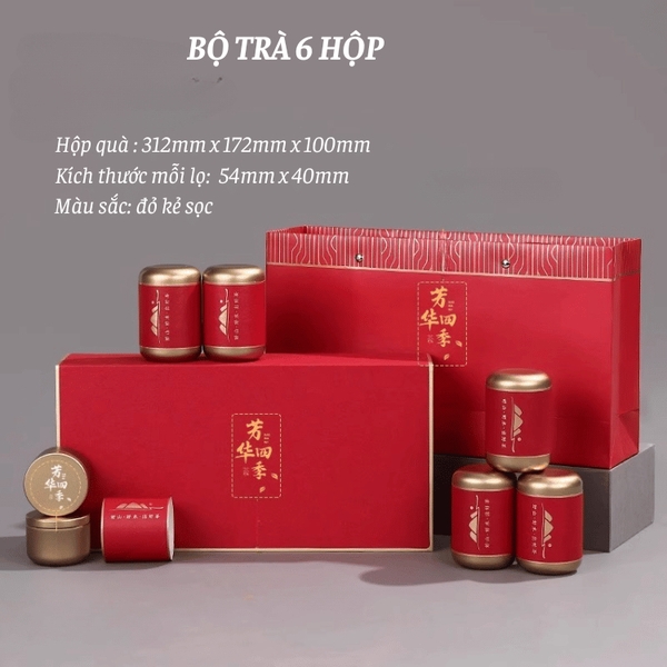 Bộ hộp trà hình chữ nhật lon trà nhỏ quà tặng cao cấp - HVL TEA