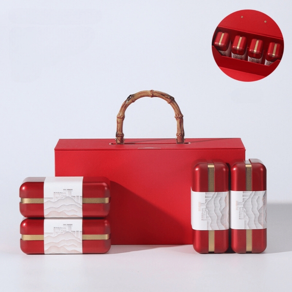 Bộ hộp trà có tay cầm gỗ hộp thiếc cao cấp, sang trọng - HVL TEA