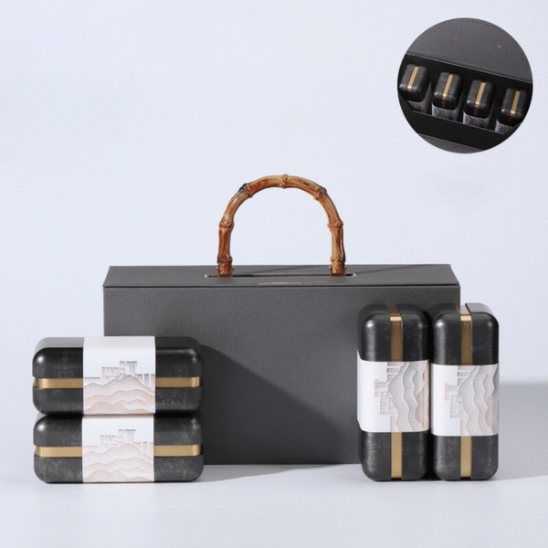 Bộ hộp trà có tay cầm gỗ hộp thiếc cao cấp, sang trọng - HVL TEA