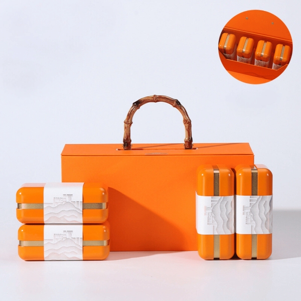 Bộ hộp trà có tay cầm gỗ hộp thiếc cao cấp, sang trọng - HVL TEA