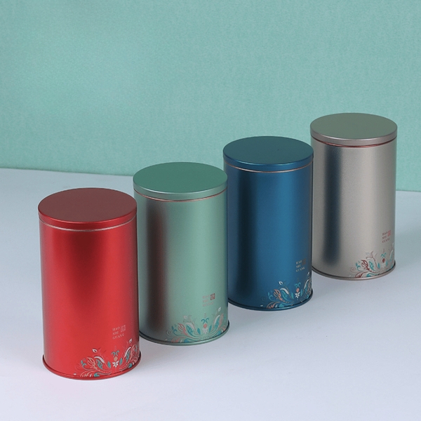 Hộp trà thiếc hình trụ tròn hoạ tiết hoa văn mẫu mới - HVL TEA
