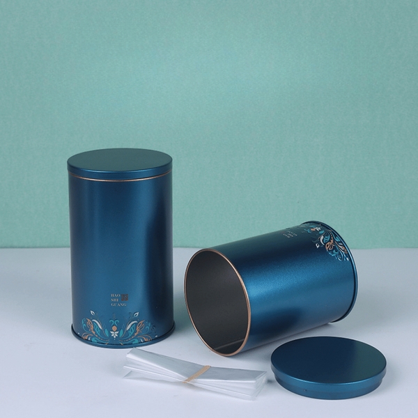 Hộp trà thiếc hình trụ tròn hoạ tiết hoa văn mẫu mới - HVL TEA