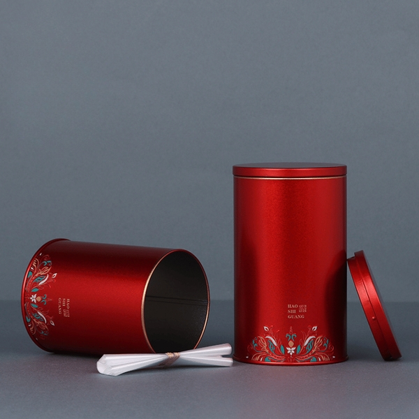 Hộp trà thiếc hình trụ tròn hoạ tiết hoa văn mẫu mới - HVL TEA