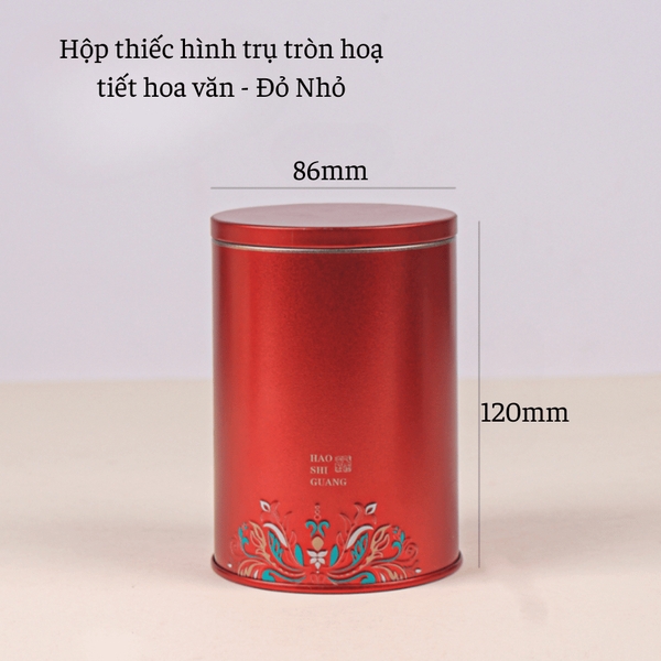 Hộp trà thiếc hình trụ tròn hoạ tiết hoa văn mẫu mới - HVL TEA