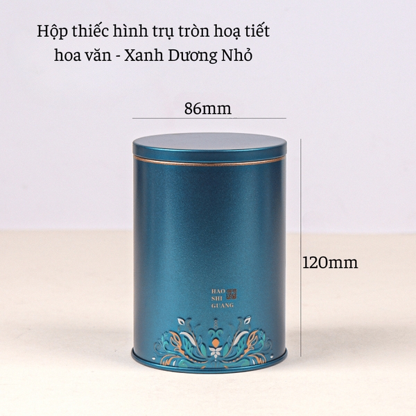Hộp trà thiếc hình trụ tròn hoạ tiết hoa văn mẫu mới - HVL TEA