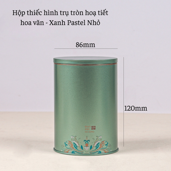 Hộp trà thiếc hình trụ tròn hoạ tiết hoa văn mẫu mới - HVL TEA
